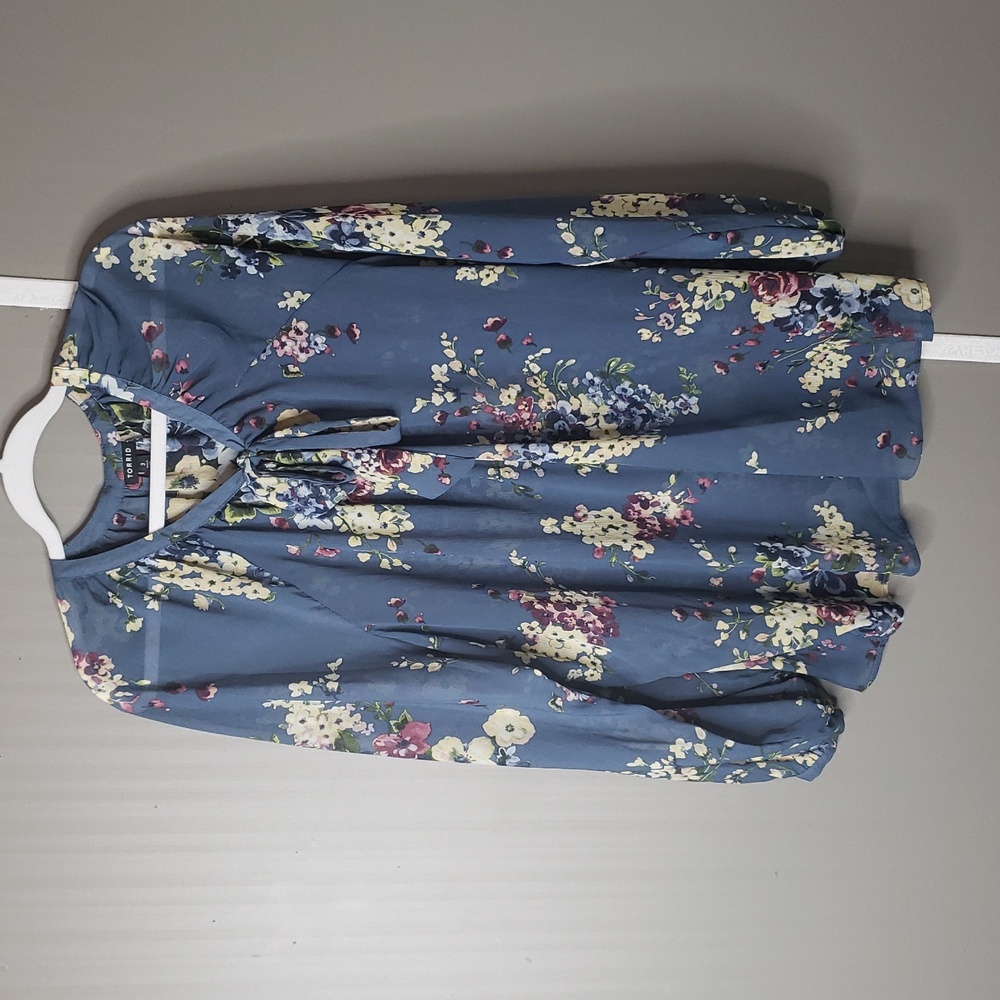 Torrid 3 Crinkle Blouse Chiffon Raglan Tie Front Top Cottagecore Coquette Floral